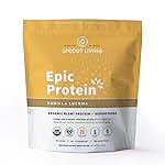 Sprout Living Epic Protein, Plant Based Protein & Superfoods Powder, Vanilla Lucuma Powder | 20 Grams Organic Protein Powder, Vegan, Non Dairy, Non-GMO, Gluten Free, Low Sugar (5 Pound, 60 Servings)
