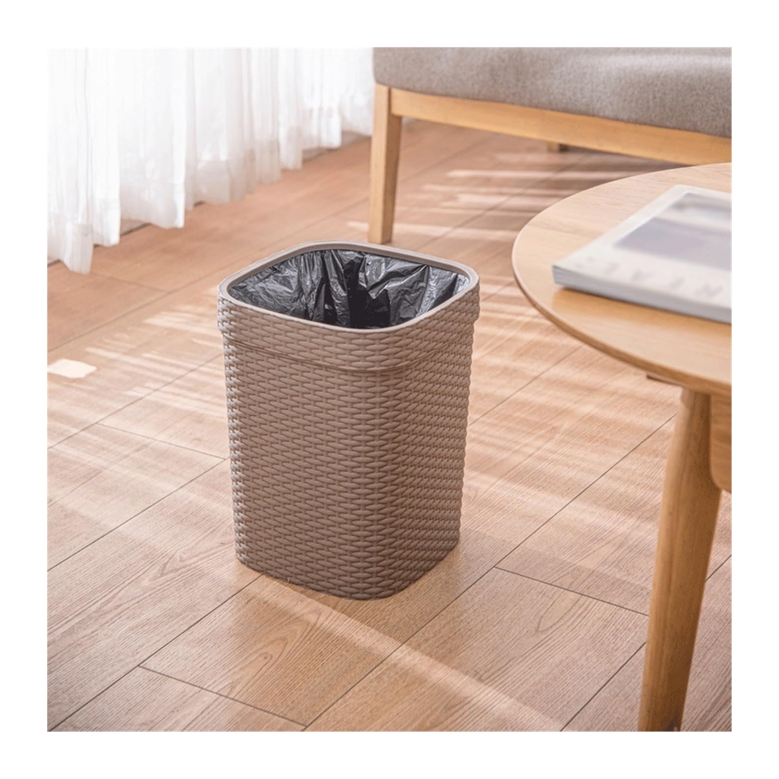 H8Q4D7N5G9 Dustbin Wastebasket, Direct Drop Waste Paper Basket, Black/brown, Plastic Material Suitable for Home Kitchen Office