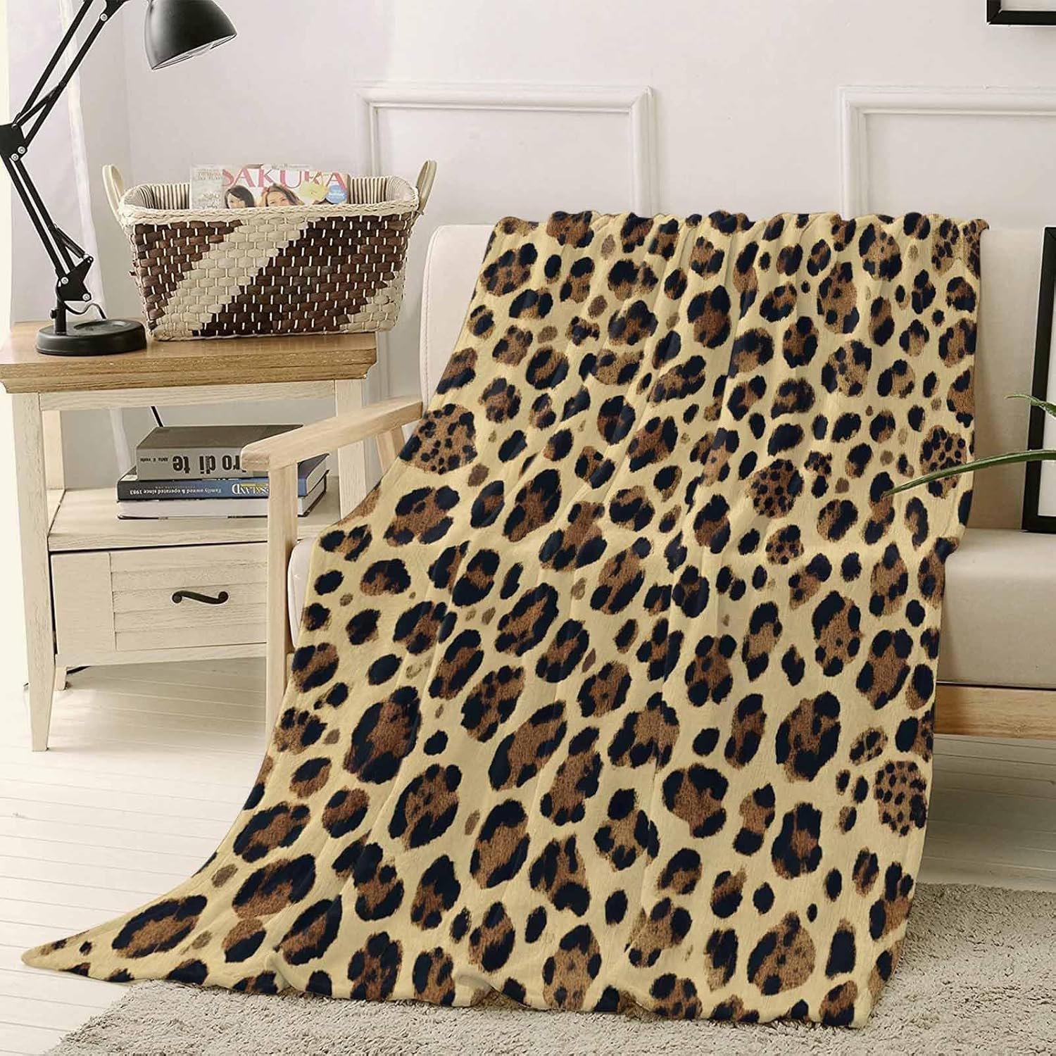 Abstract Leopard Print Pattern Throw Blanket Microfiber Flannel Fleece Blankets,Farm Animal Skin Texture Soft Cozy Throws Warm Fuzzy Blanket for Couch Bed Sofa All Season Use,40x60Inch