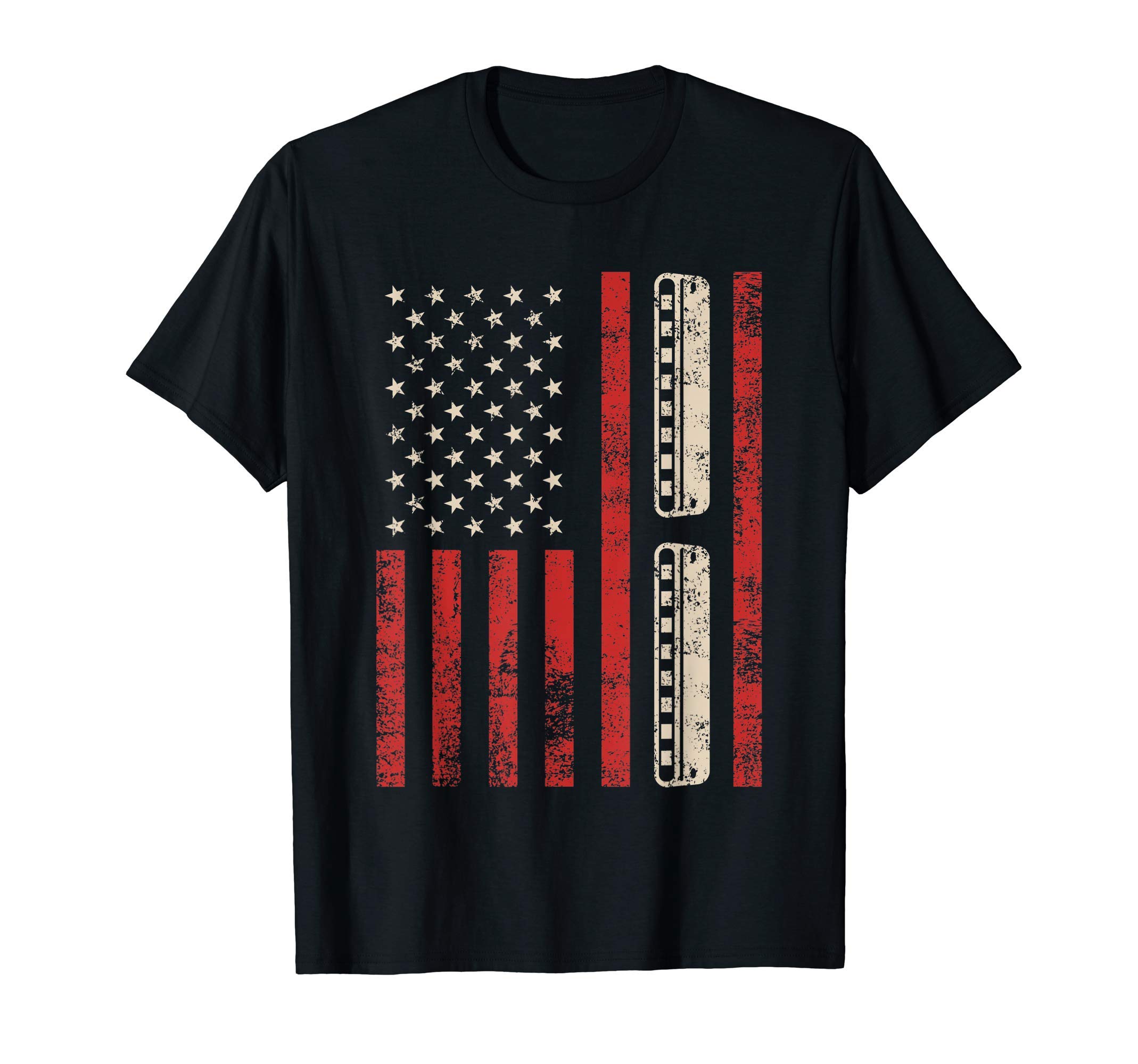Harmonica Players Gifts Tees ClothingHarmonica Vintage American Flag Patriotic Harmonica Player T-Shirt for Women Girls Kids MenOEKO-TEX STANDARD 100