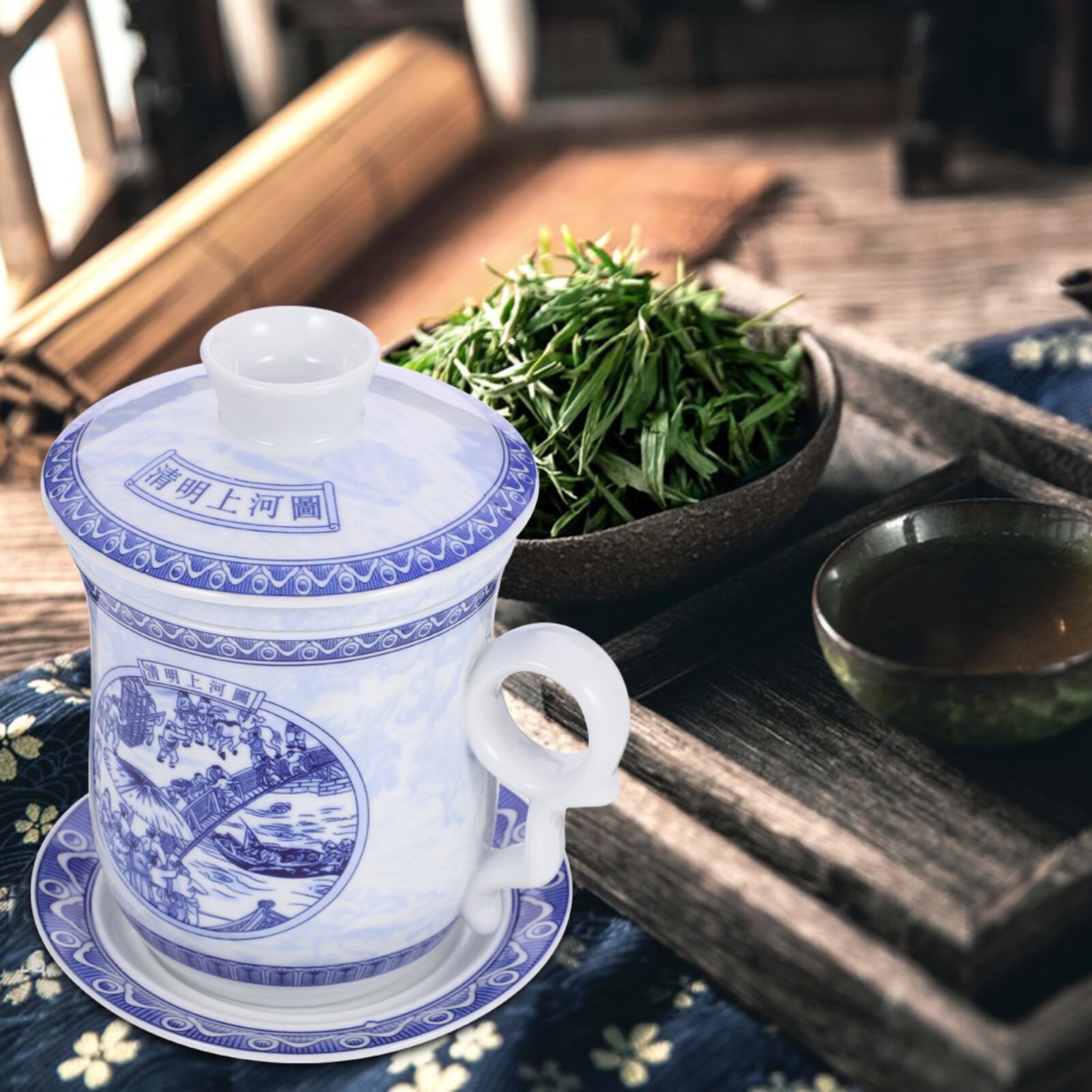 LABRIMP 1ensemble Tasse à Thé Céramique Chinoise Avec Infuseur Et Couvercle Design Rétro Pour Bureau Et Réunions Familiales Pratique Et Décoratif