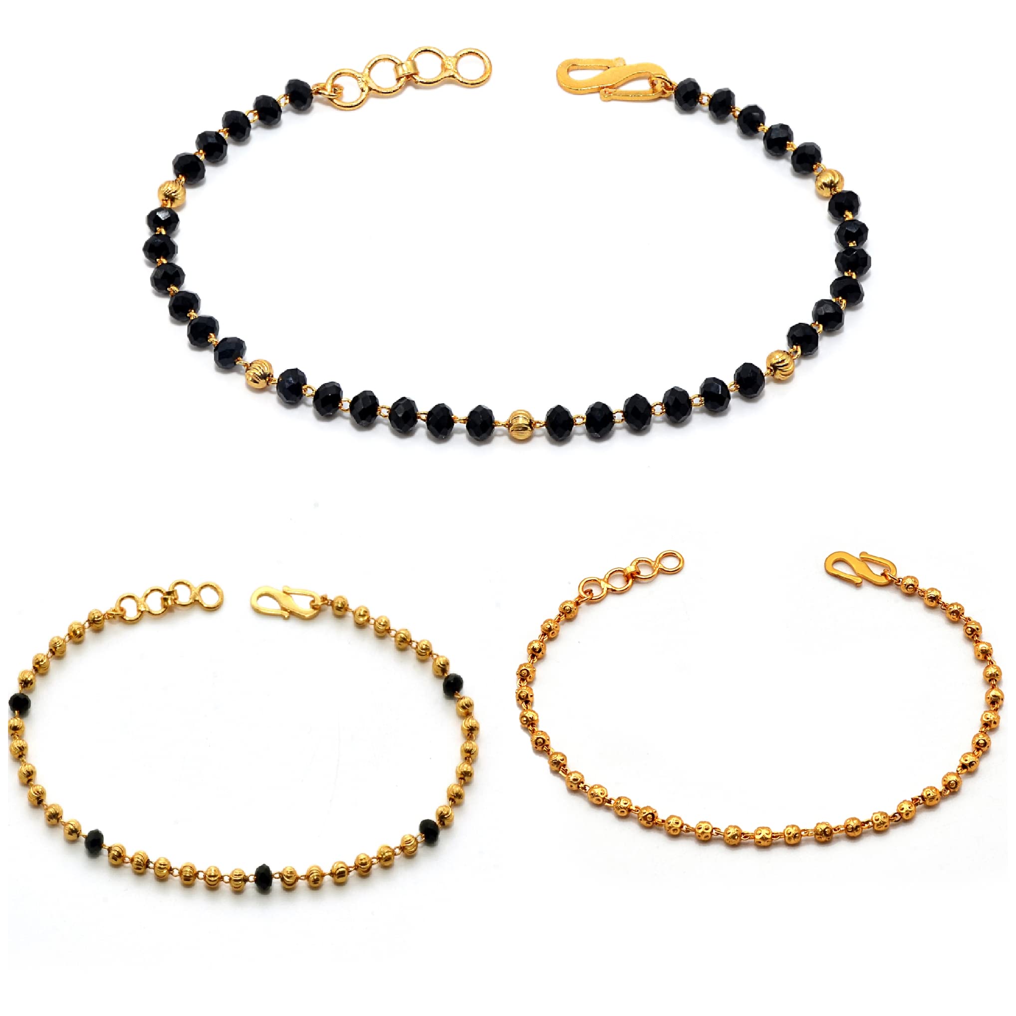 JHB Golden Gold-Plated Brass Bracelet 3 pis Combo for Women (Black Bead Hand Mangalsutra Bracelet) (B09SF9DX9Q) Amazon Price History, Amazon Price Tracker
