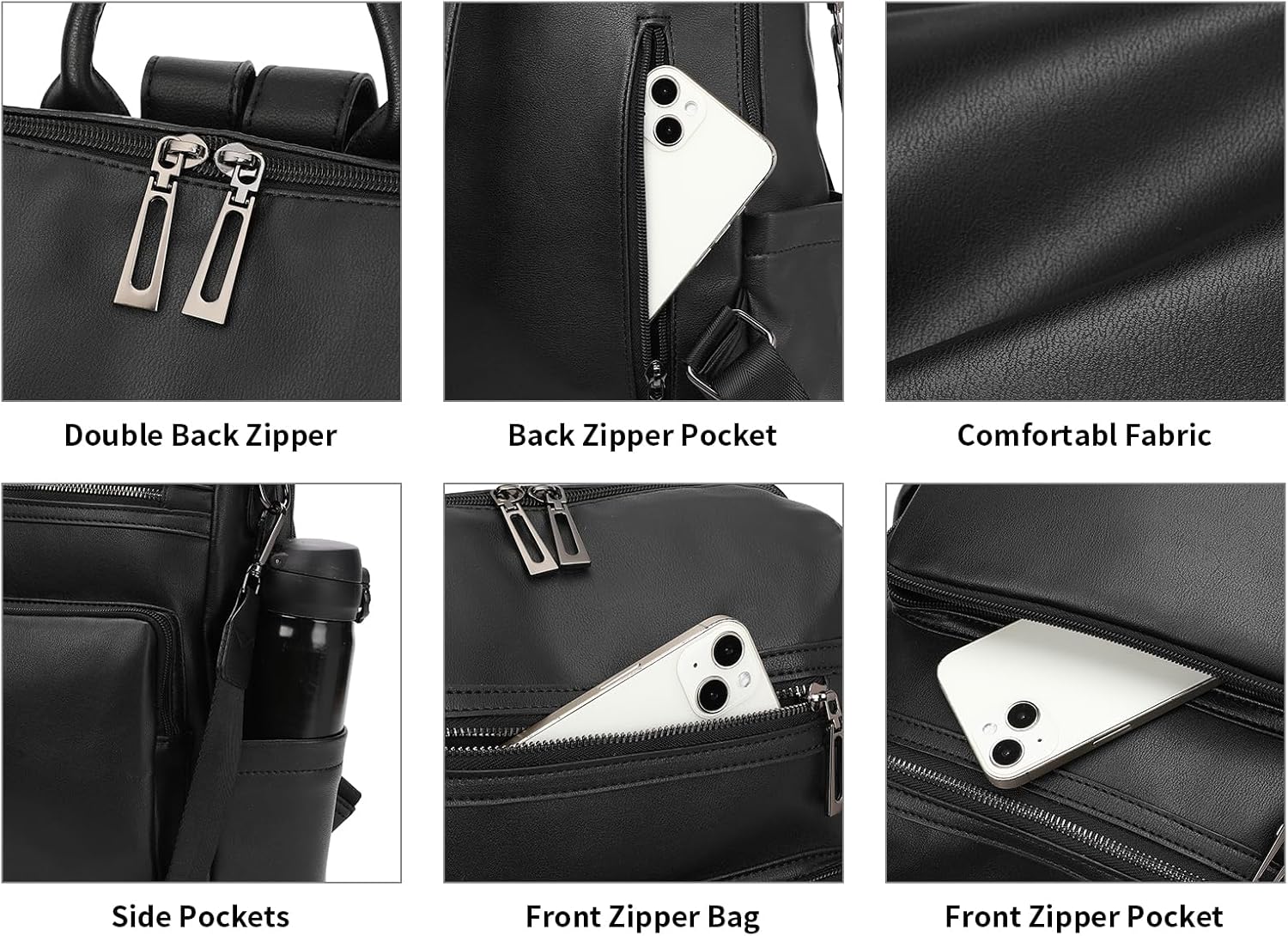 GAEKEAO Backpack Purse for Women Fashion Designer Ladies Shoulder Satchel Bags PU Leather Travel Handbags for College Work Black - Image 5