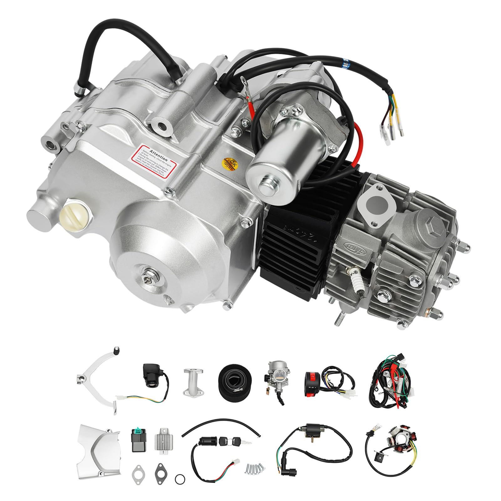 Motore 125 ccm a 4 tempi, kit motore semi-auto, cilindro singolo, avviamento elettrico, raffreddato ad aria, motore con avviamento a pedale e sistema di accensione CDI, rapporto di