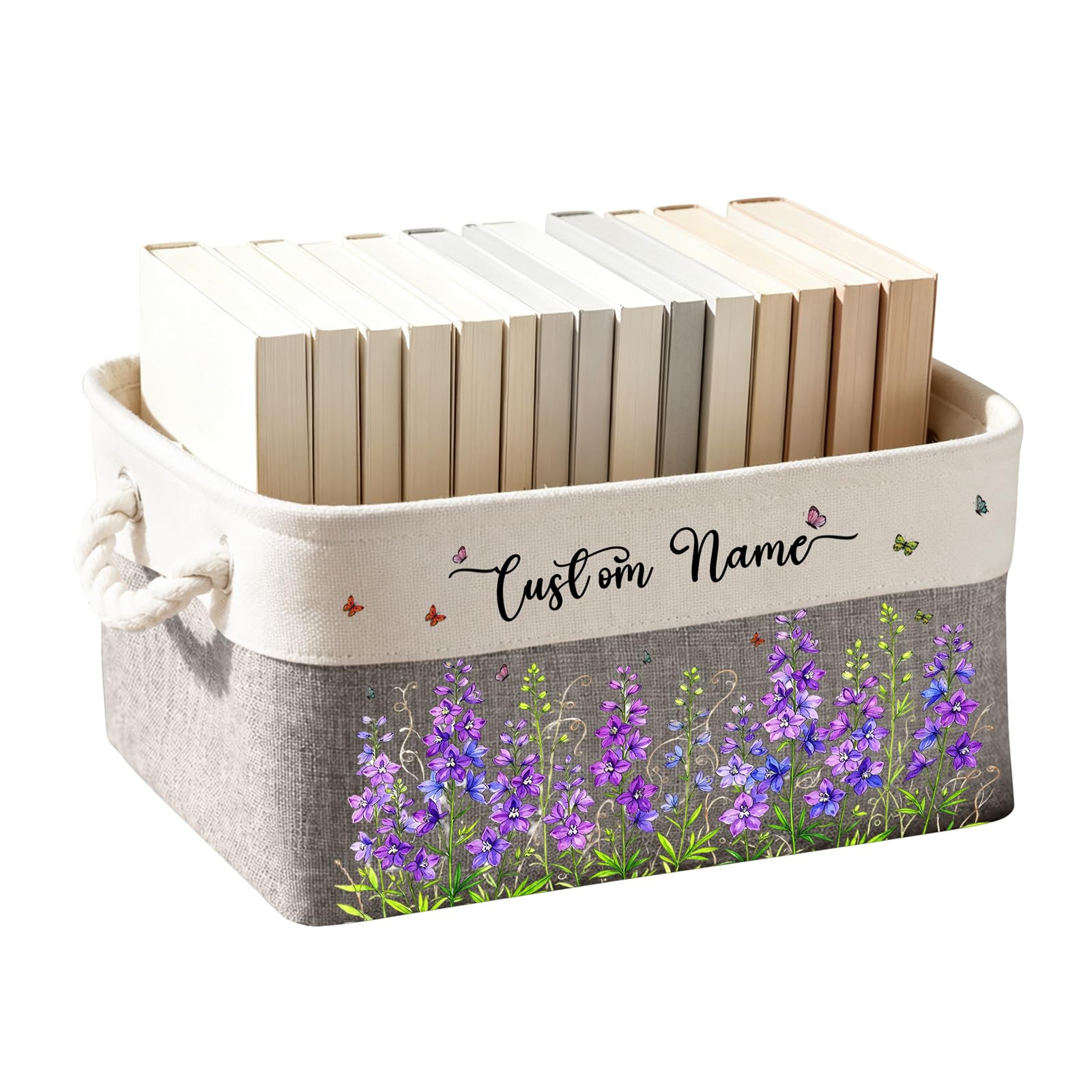 Personalized Reading Storage Basket with Birth Month Flower Custom Name Bookish Basket Organizer Book Lovers Gifts to Women Friend Besties Sisters Librarian Birthday Christmas,07