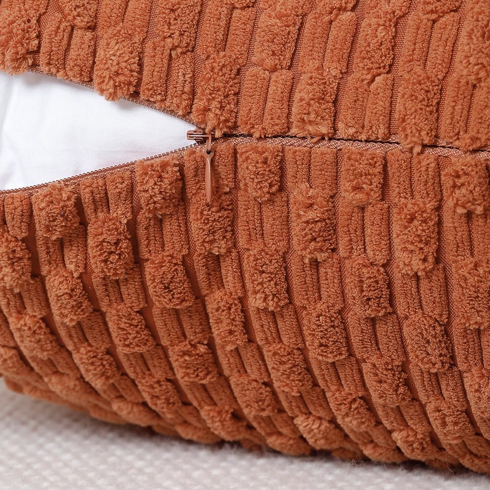 MADIZZ Pack of 2 Corduroy Decorative Euro Sham Pillow Covers 26x26 Inch Rust Soft Boho Striped Couch Throw Pillows for Bed Pillowcases for Sofa Livingroom Home Decor
