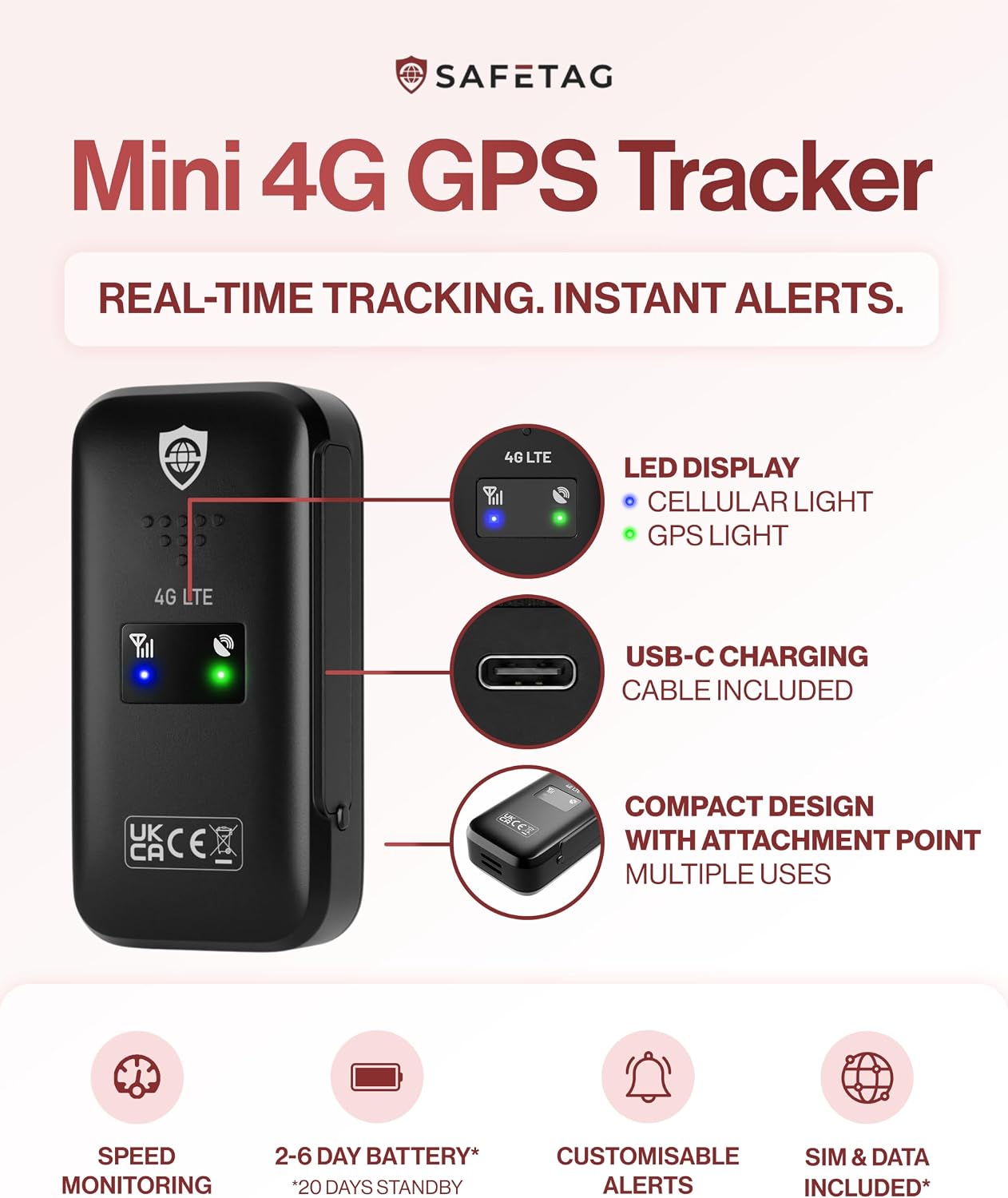 SafeTag Mini 4G - 4G LTE Rechargeable Mini GPS Tracker, Car, Van, Motorbike etc. 34-205 Countries, Real Time Tracking and Notifications, 7 Day Free Trial - Sim Included, 12 Month Warranty 3 71DvaFaZocL. AC SL1500