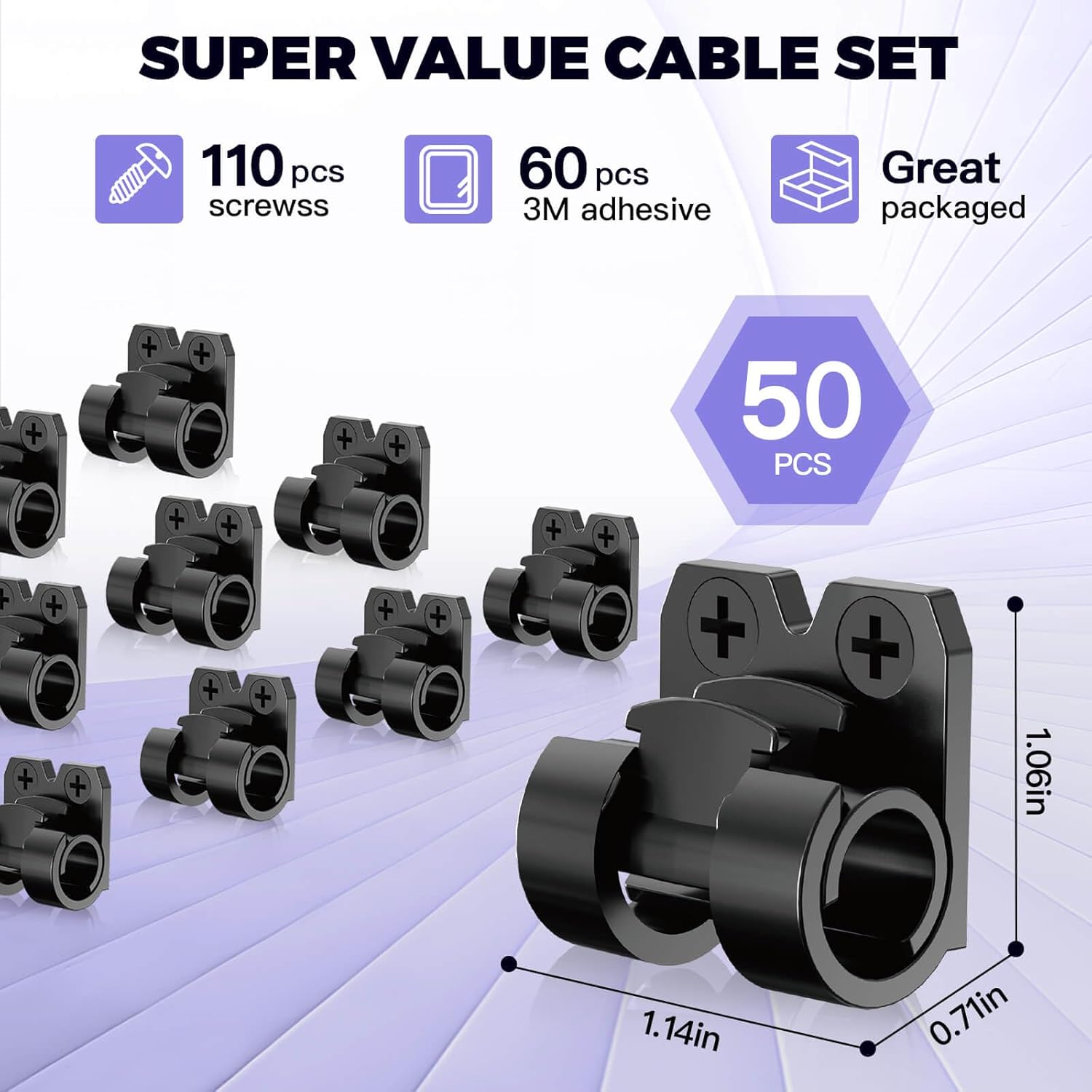 VEXON Hooks for Outdoor String Lights Clips: 50pcs Christmas Light Clips with Waterproof Adhesive for Hanging Balcony Lights - Outside Black String Light Hooks - Decor Garland Hanger - Cable Holders