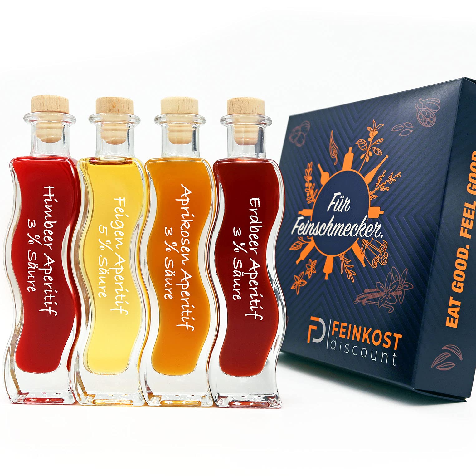 PremiumBOX Geschenkset & Probierset | 4 x 100ml Essig | Mann und Frau | Erdbeer Essig - Aprikosen Essig - Feigen Essig - Himbeer Essig | Feinkost Set