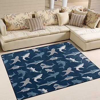 Amazon Com Alaza Funny Shark Fish Blue Area Rug Rugs For Living Room Bedroom 5 3 X 4 Home Kitchen