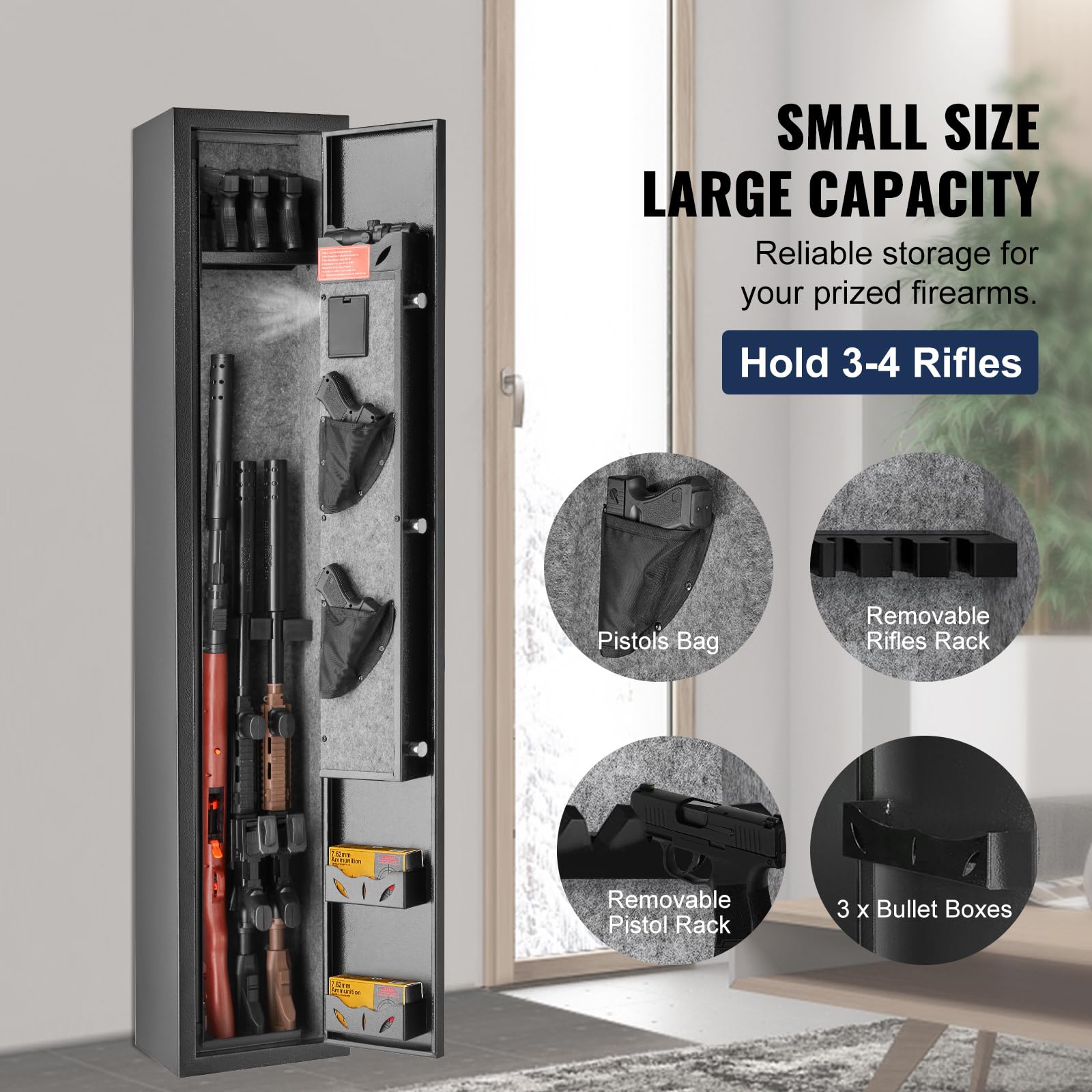 Happybuy 3 Rifles Gun Safe, Rifle Safe with Lock & Digital Keypad, Quick Access Gun Storage Cabinet with Removable Shelf, Pistol Rack, Rifle Cabinet for Home Rifle and Pistols
