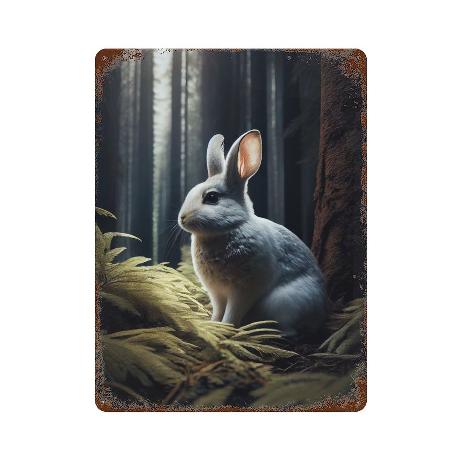 Rust Effect Rabbit Animal Forest Distressed Metal Wall Sign 15.7"x11.8", Decorative Metal Wall Art for Living Room, Hallway And Home Decor
