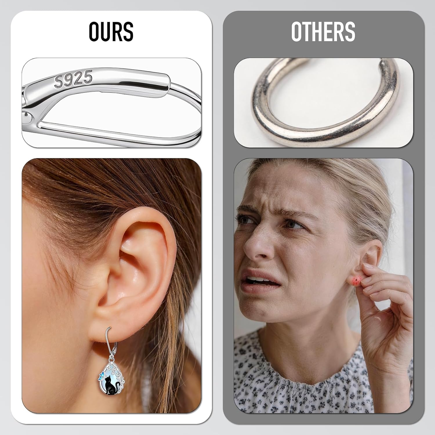 Black Cat Earrings for Women Moonstone Moss Agate Turquoise Earrings Sterling Silver Filigree Butterfly Dangle Drop Jewelry Leverback Halloween Christmas Gifts