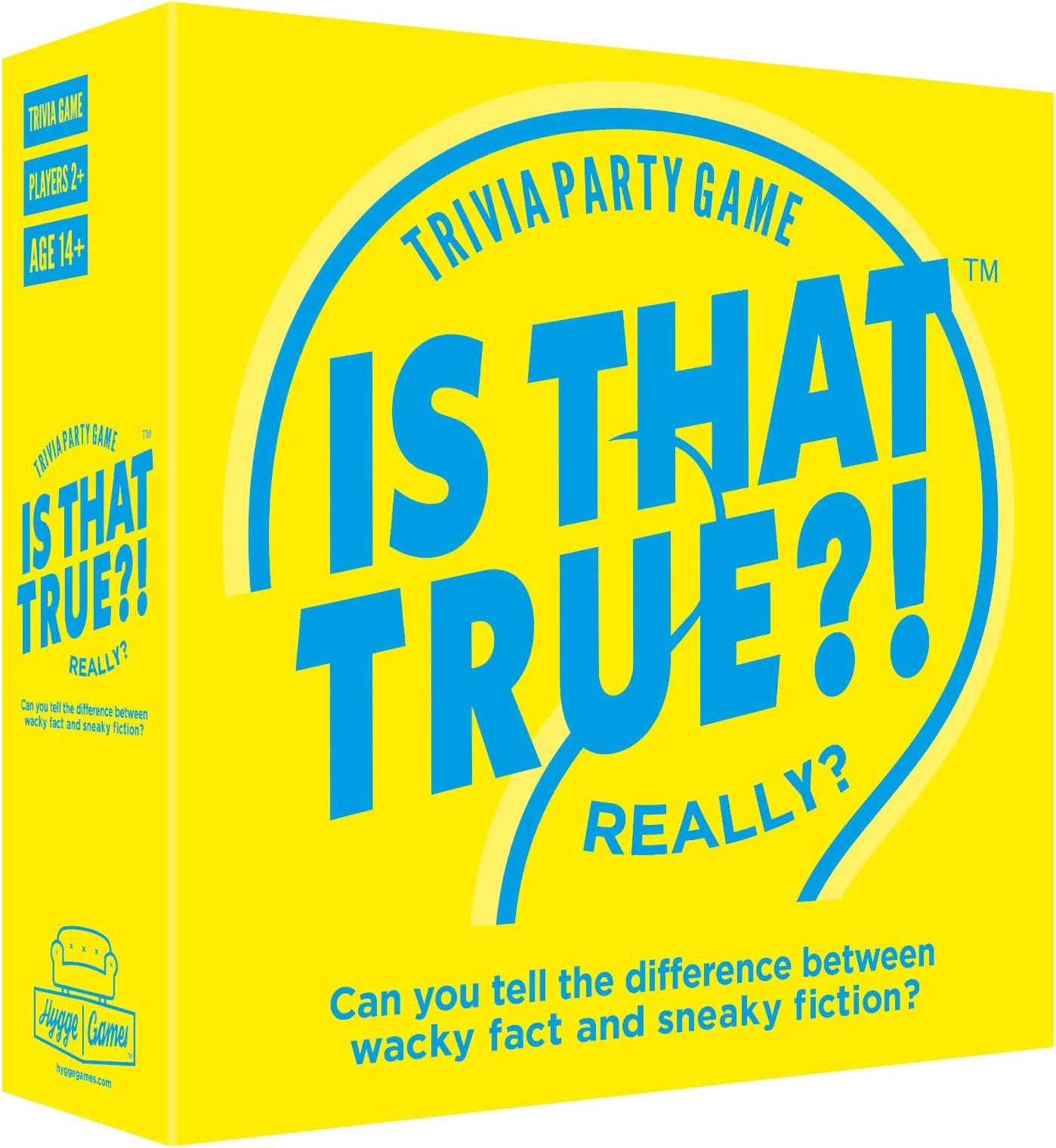 Hygge Games is That True?! – Can You Tell The Difference Between Wacky fact and Sneaky Fiction? – Trivia Party Game, Yellow (21125)