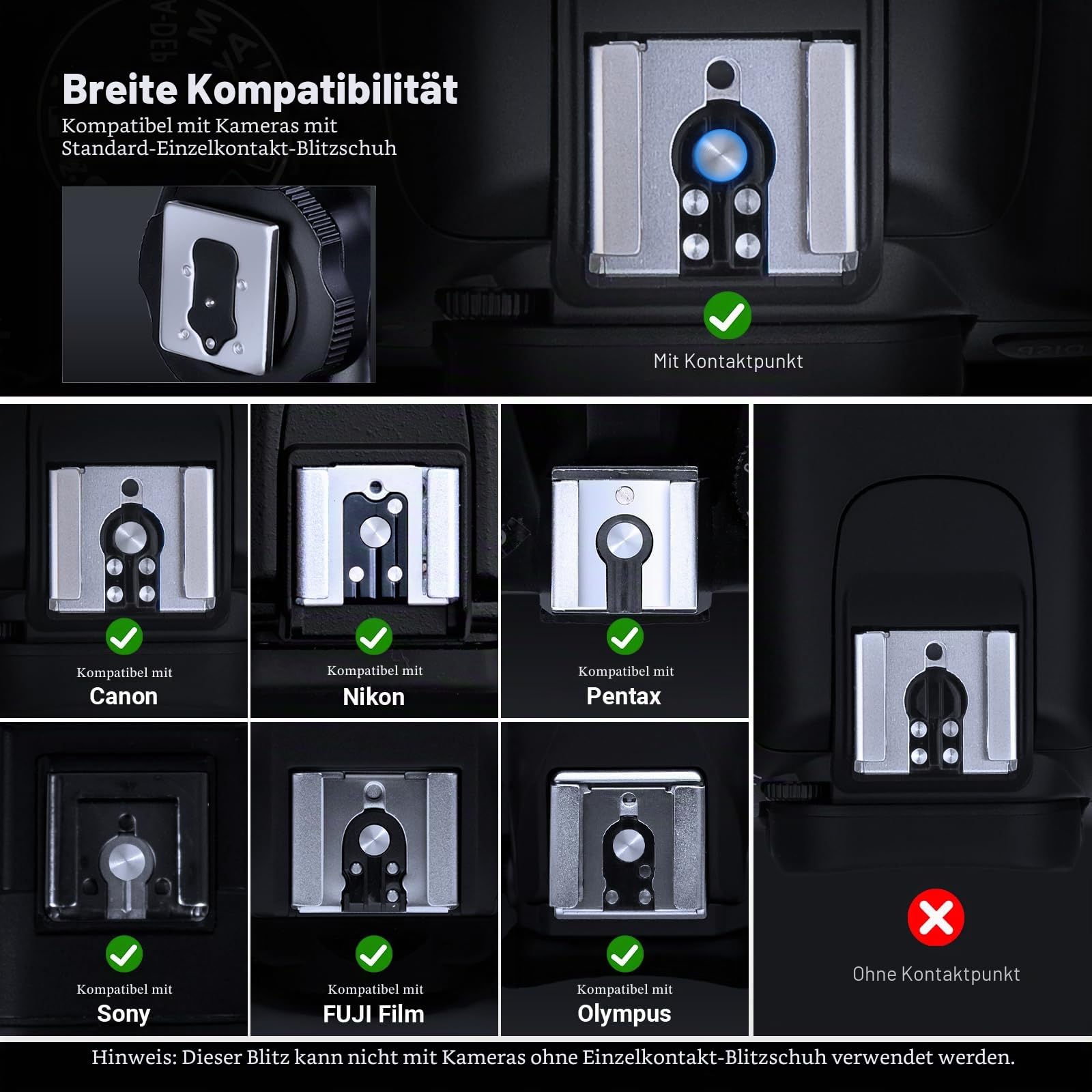NEEWER TT560 Kamera Blitz Flash Speedlite kompatibel mit Canon Sony Nikon Panasonic Fuji DSLR mit universellem Einzelkontakt Hot Shoe, Speedlight kompatibel mit Sony ZV1, Nicht für ZV-1F, kein TTL