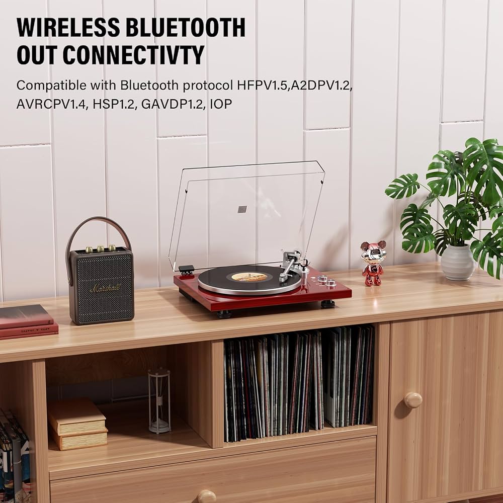 Arrari PR-101 Plattenspieler Mit Riemenantrieb Bluetooth Vinyl-Schallplattenspieler 2 Geschwindigkeiten 33 Oder 45 U/min, Beweglicher Magnet-Tonabnehmer AT- 3600L