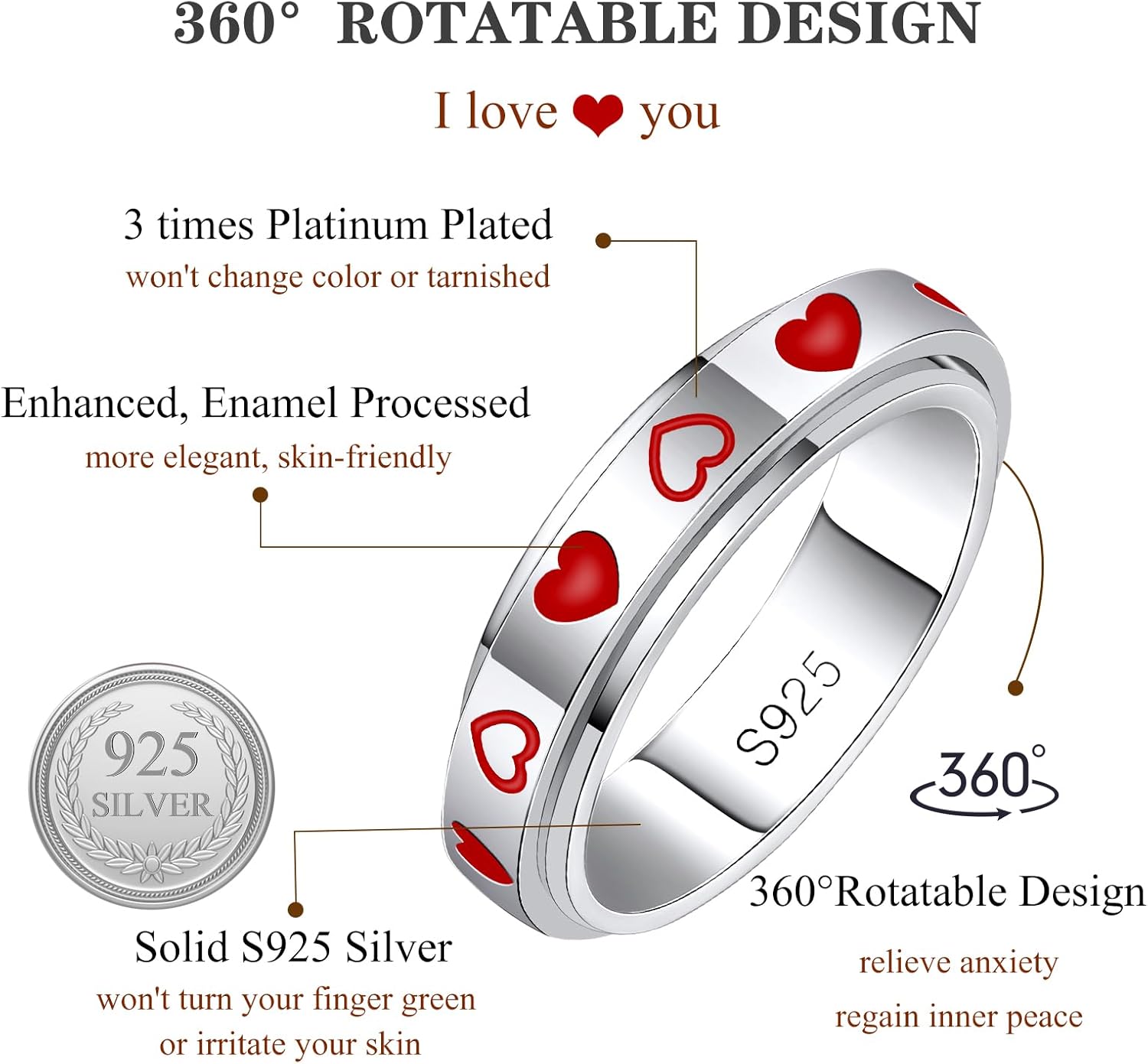 Sterling Silver Spinner Ring for Anxiety Relief - S925 Silver, Nickel Free, 30-Day Guarantee, Size 7 or 8, Unisex, No Gemstones