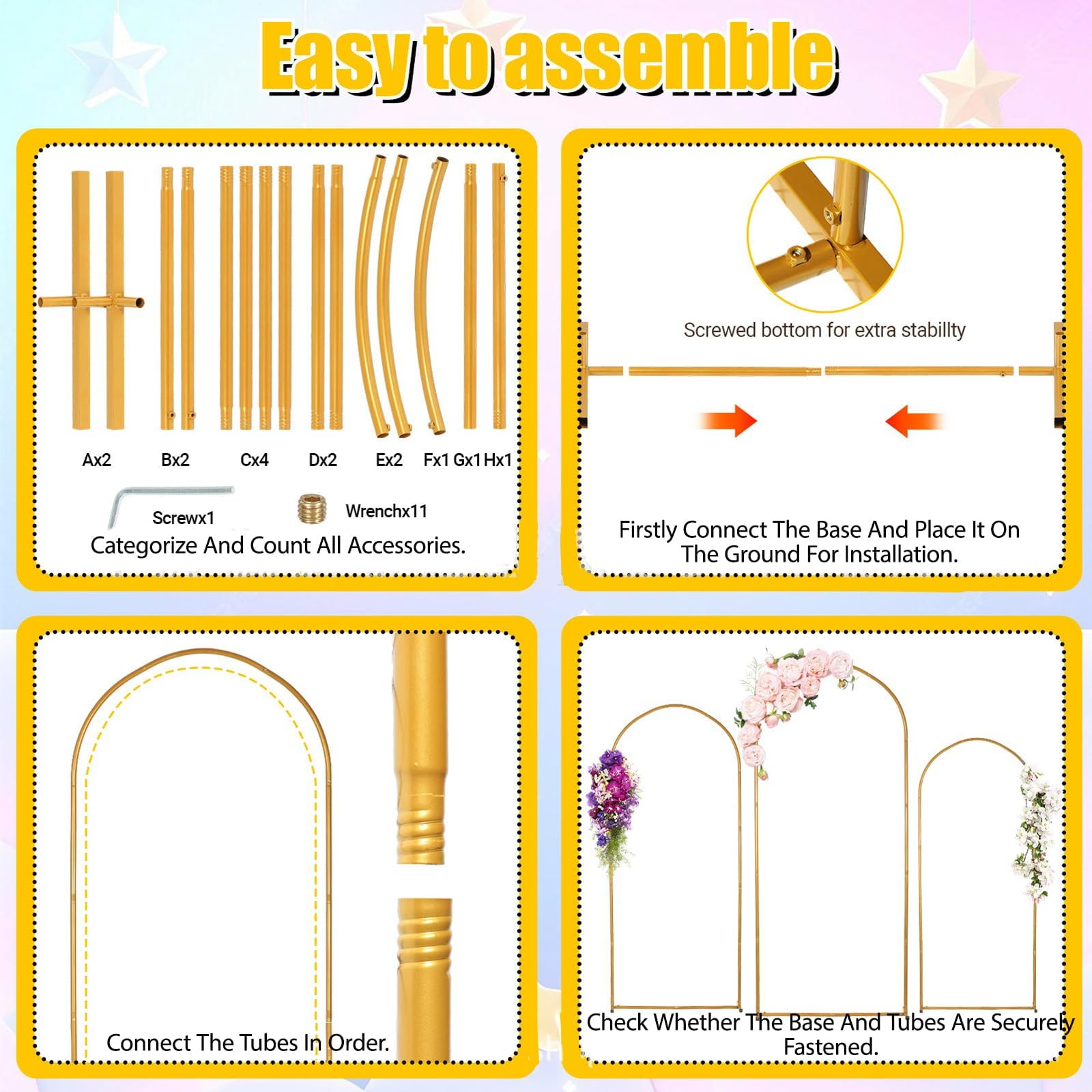 Arco di nozze da 1,8 m, supporto in metallo per arco a palloncino, supporto per compleanno, matrimonio, laurea, festa, anniversario, celebrazione, decorazione per studio, colore oro