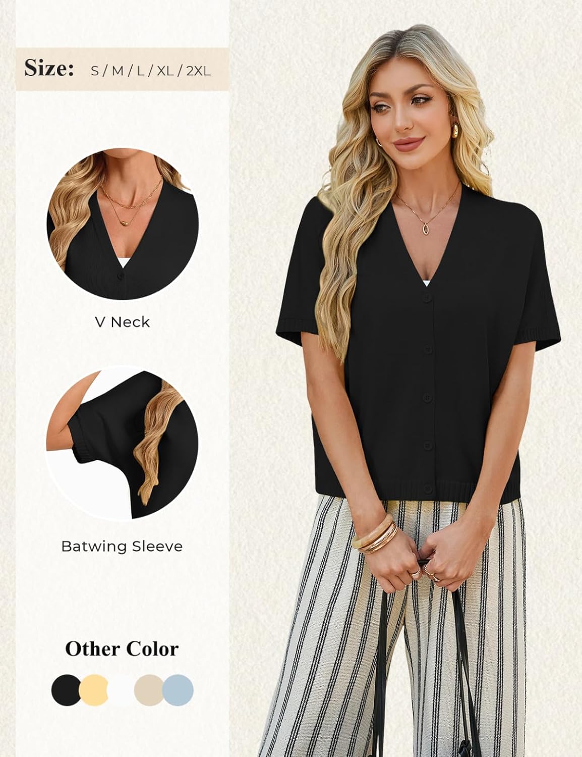 GRACE KARIN Women Short Sleeve Spring Cardigan Sweaters Button Down Knit Shirt Dressy Casual Tops 2026 Summer Outfits - Image 2