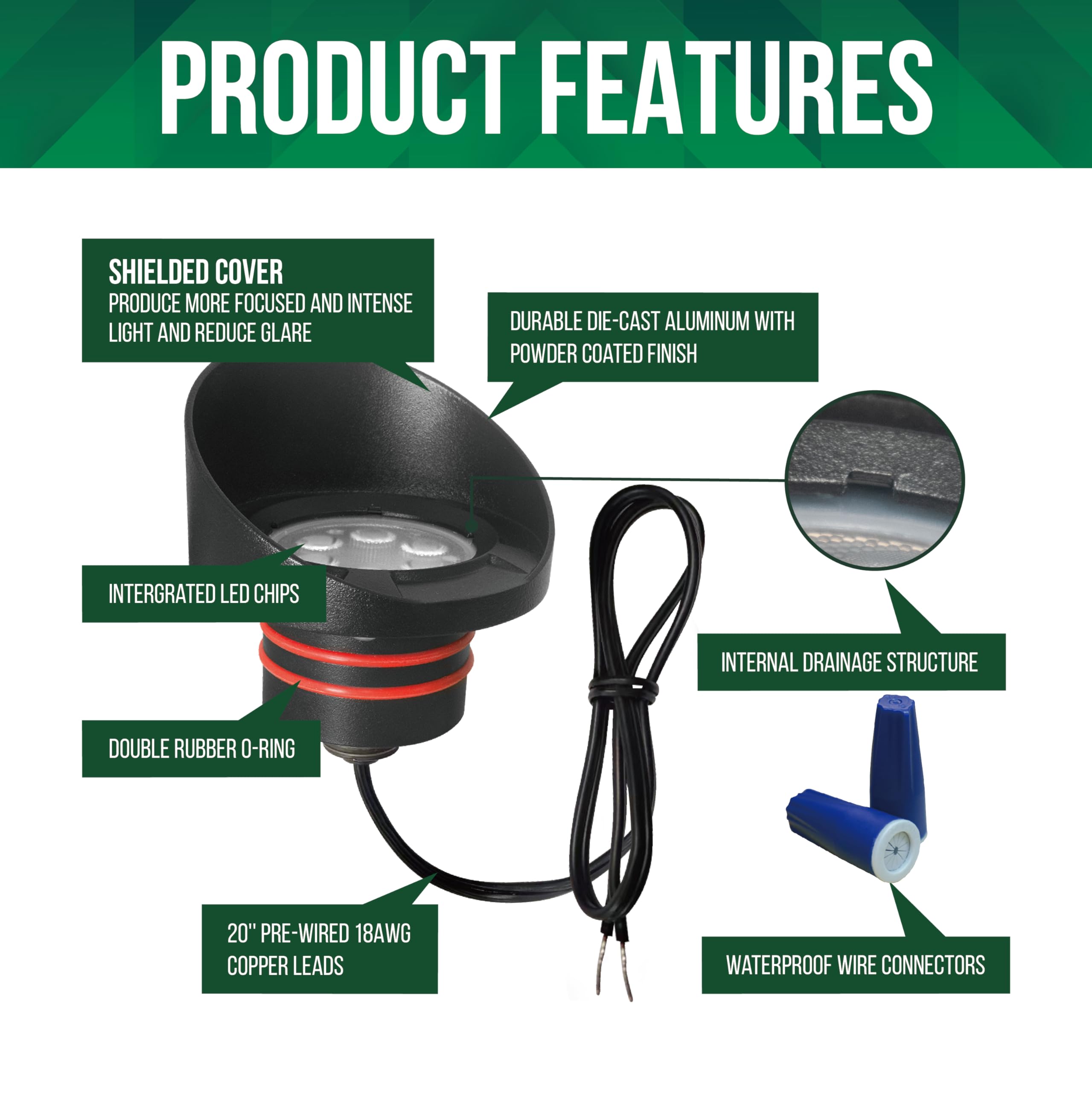 GKOLED 6-Pack Low Voltage Dimmable In-Ground Lights, 7W Shield Top