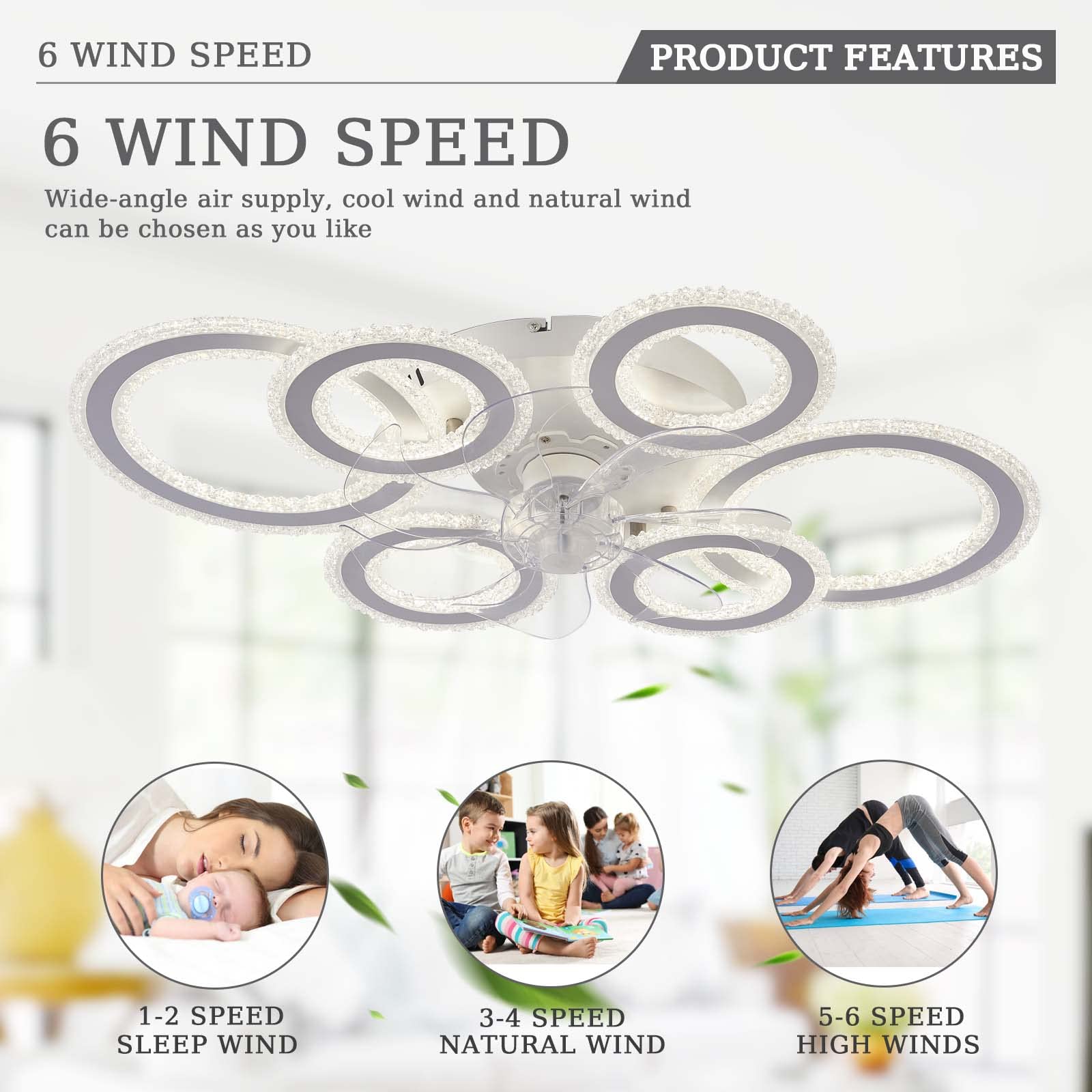 Ventilatore A Soffitto Con Luce LED 108W – Telecomando E Controllo APP – 6 Velocità, Silenzioso (<35dB), Regolabile 3000K-6500K – Design Moderno Bianco Per Soggiorno E Camera
