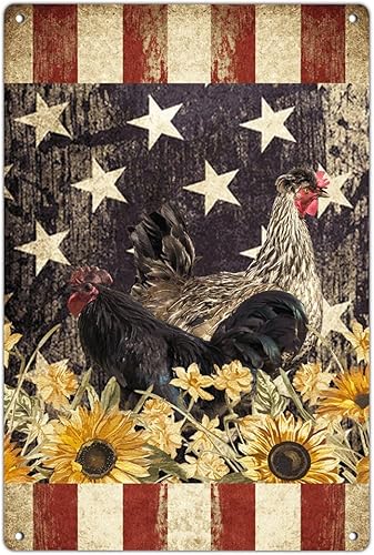 Autravelco Letrero de metal rústico con diseño de gallo patriótico del 4 de julio, para decoración de pared de garaje para sala de estar al aire