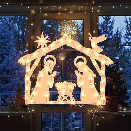 XMASLAND Silueta de ventana de Navidad de 17 pulgadas, escultura de Navidad de 50 litros, incluyendo 1 pesebre