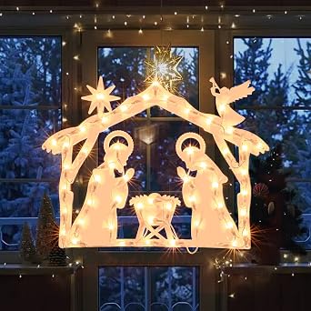17 Inch Christmas Window Silhouette Lights Decorations, 50L Christmas Sculpture,Including Nativity x1
