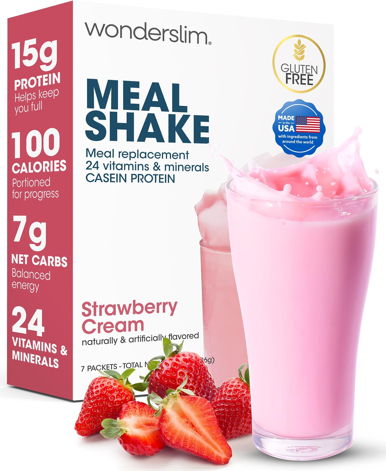 Wonderslim Protein Meal Replacement Shake – 7ct Packets (Strawberry Cream)