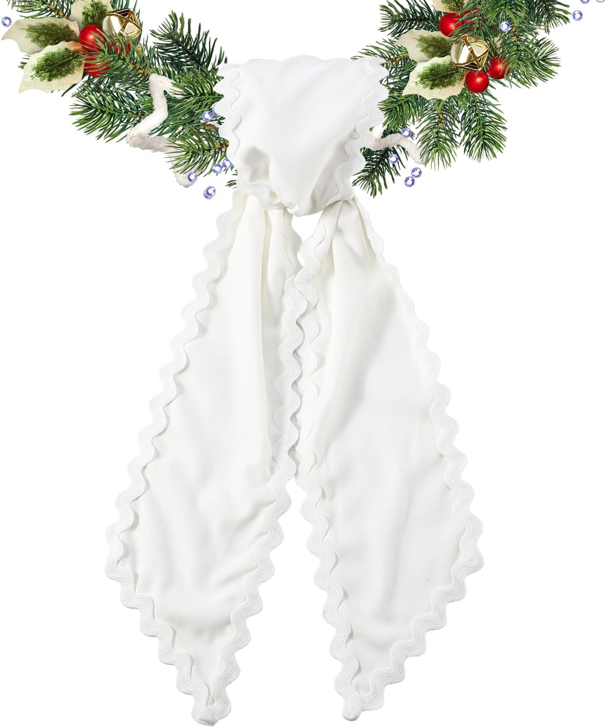 Wreath Sash for Front Door, RIC Rac Trim Blank Sash for Monogram Embroidery, Front Door Porch Decor, Wreath Accessories, 5'' L x 54'' W (1, White)