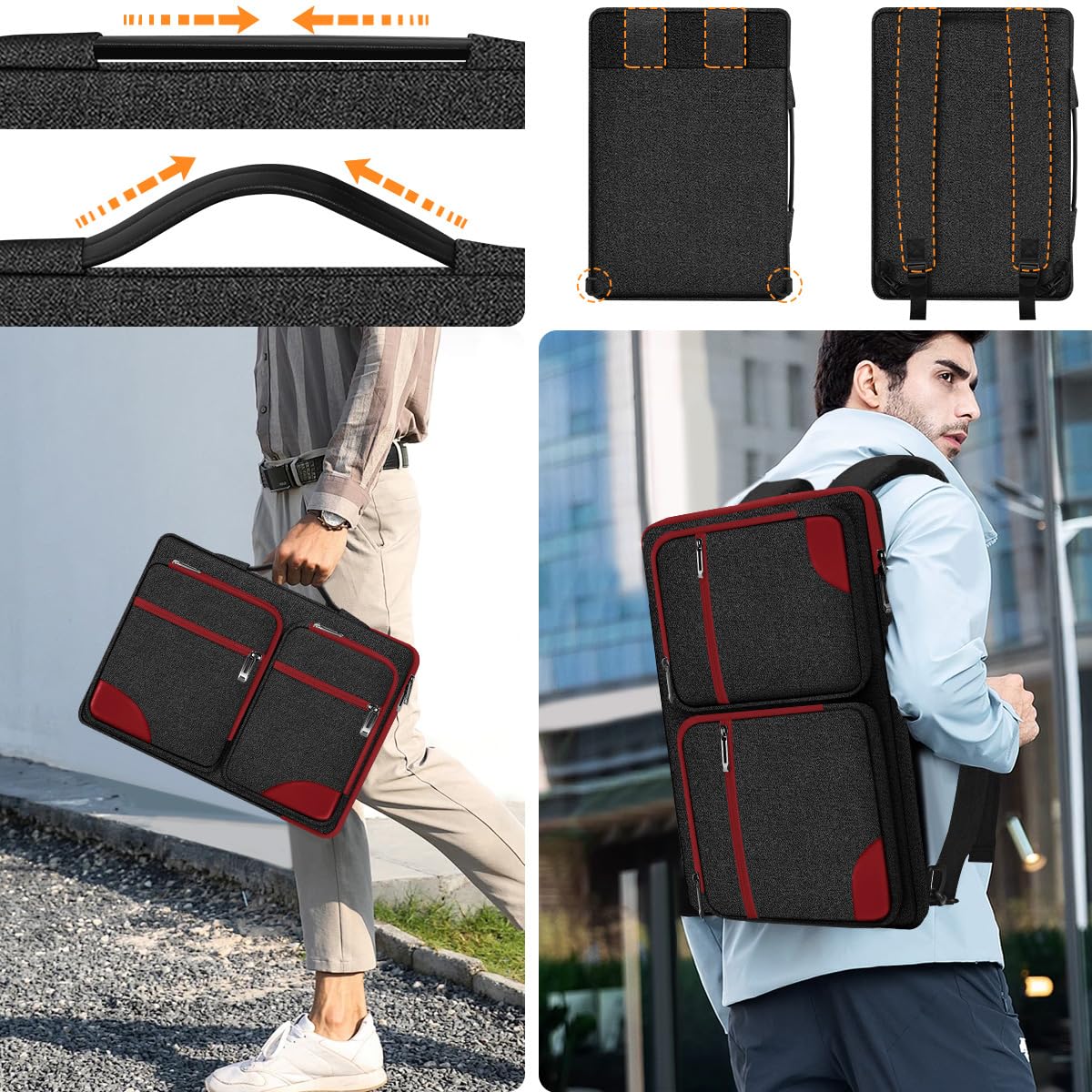 Funda para Portátil 15"-15,6"-16" Sleeve con Asa y Correas Ocultas, Compatible con MacBook Neo Pro Air 16"/15", Maletín para PC con Protección 360° y 4 Bolsillos para Accesorios,Rojo