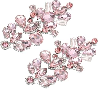 uxcell 2Pcs Rhinestone Crystal Applique, Rhinestone Iron on Patch, Hot Fix Crystal Sewing Applique for Bridal Sash Wedding Dress Shoes Bags, Pink