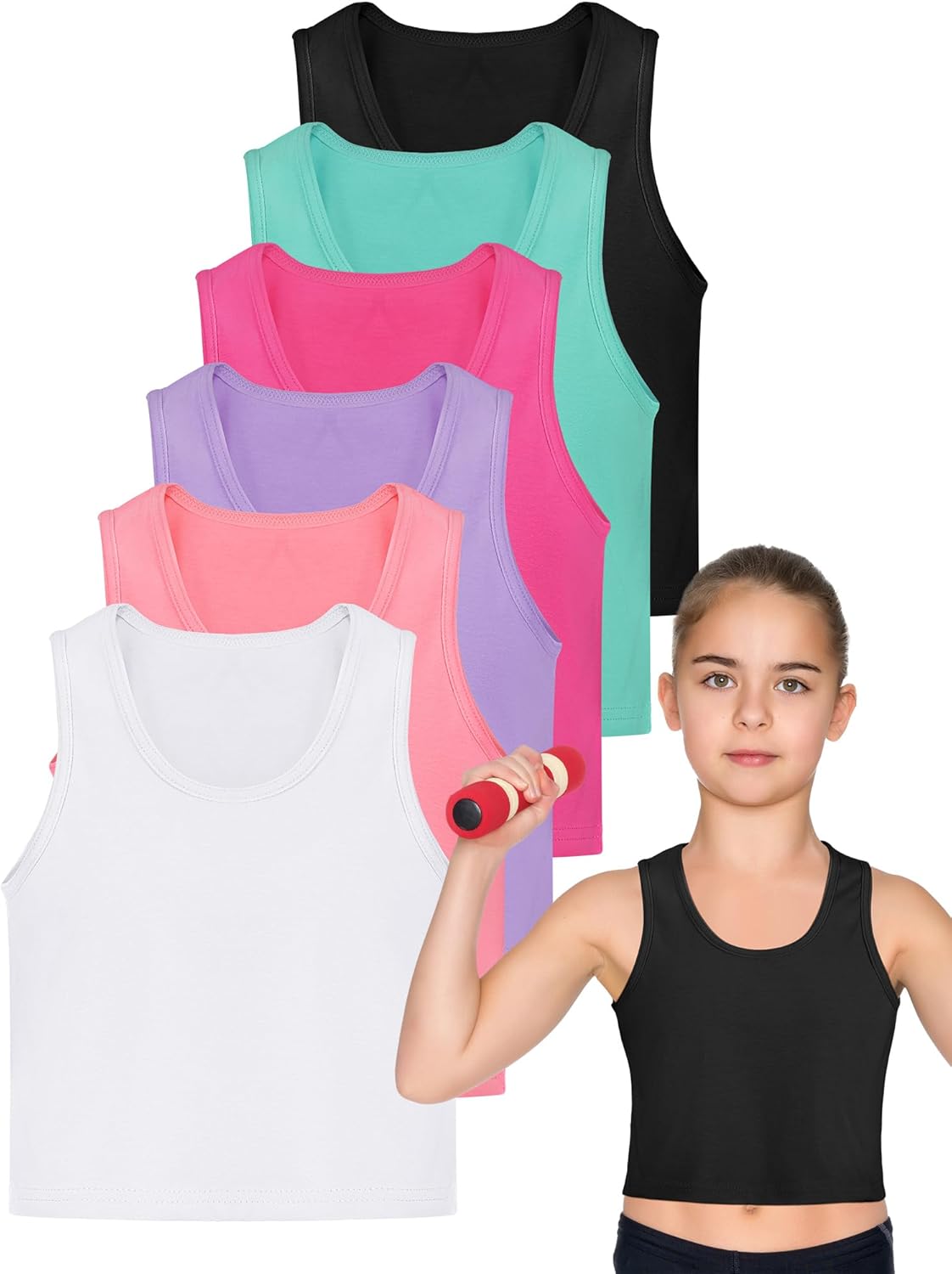 SATINIOR 6 Pieces Girls Dance Tank Tops Sleeveless Top for Gymnastics and Dancewear