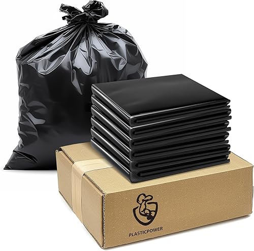 Bolsas de basura resistentes de 60 galones, paquete de 100 unidades, 0.07 pulgadas de grosor, ultra duraderas, a prueba de fugas, color negro, ideal