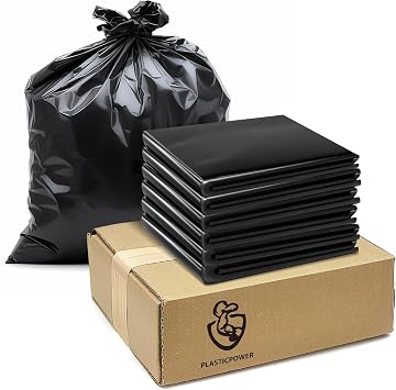100-Pack 55-60 Gallon Heavy Duty Trash Can Bags - 2 Mil Thickness, Ultra Durable, Leak Proof, Black - Ideal for Kitchen, Commercial, Building, Sanitation, Hotel, Property - Made in the USA