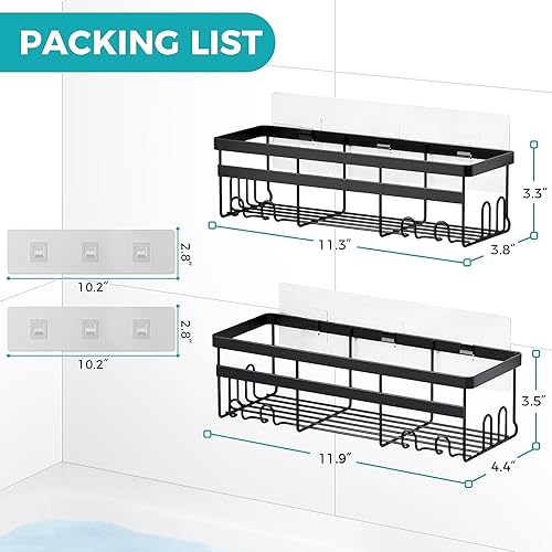Miniatura 2 de HomeHacks Organizador de ducha, organizador de ducha a prueba de óxido, estantes de almacenamiento de ducha con ganchos, artículos esenciales de