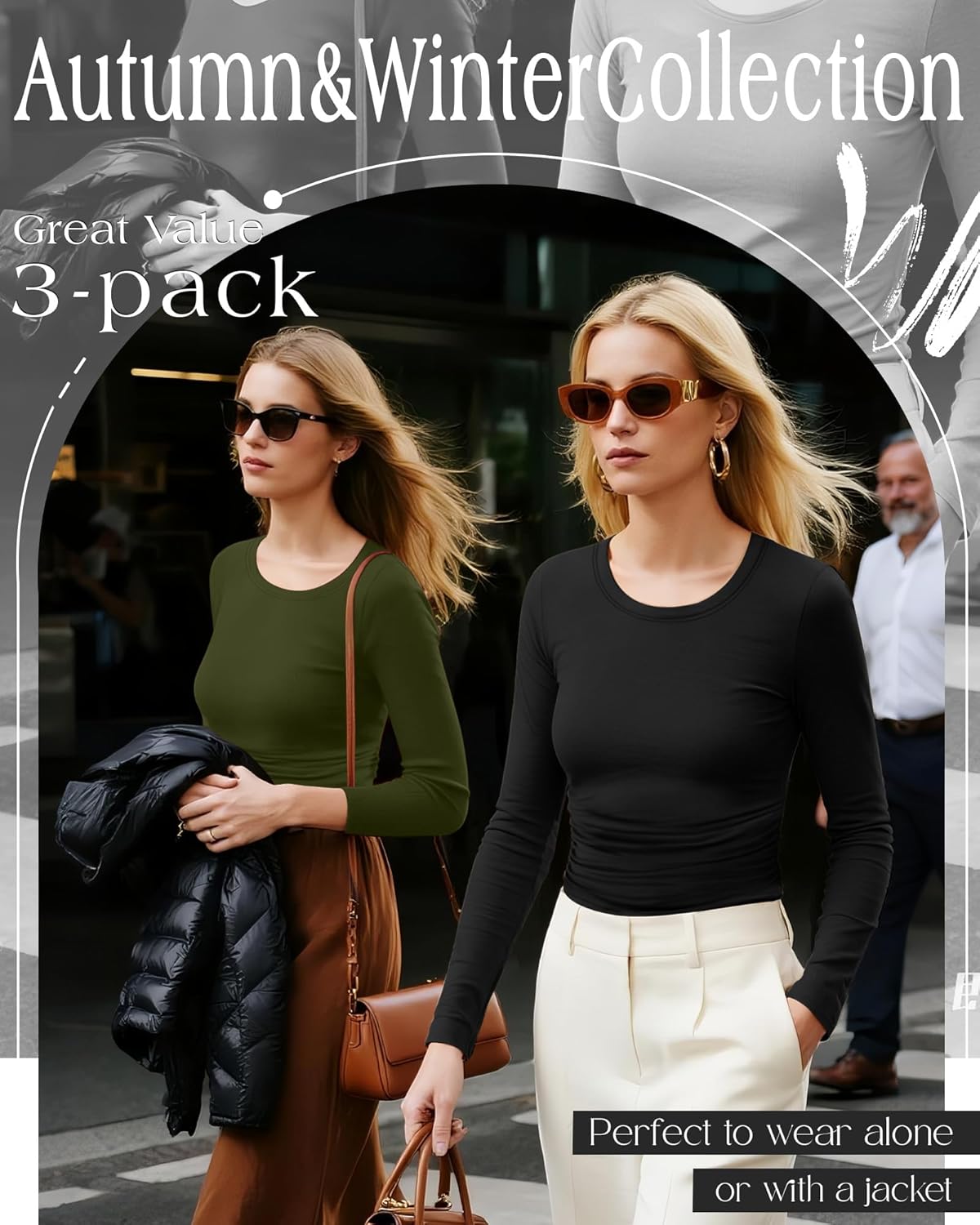 3 Pack Women's Long Sleeve Shirts, Crew Neck Side Ruched Tops Slim Fit Casual T Shirts Basic Fashion Tight Tees - Image 6