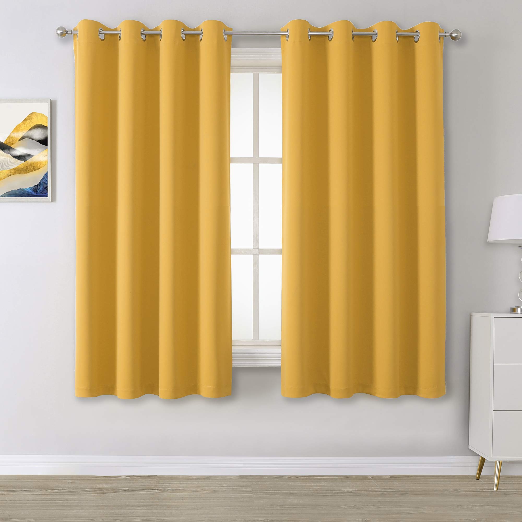 DUALIFE Yellow Blackout Curtains for Bedroom 54 Inches Long Short Room Darkening Gold Window Drapes Thermal Insulated Curtain Panels with Grommet 52Wx54L,2 Panels โ image 1