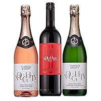Vista 1 de Thomson & Scott Noughty - Paquete de muestras de vino, 1 rosa espumoso + 1 chardonnay espumoso + 1 vino tinto, sin alcohol, dulzura media, orgánico