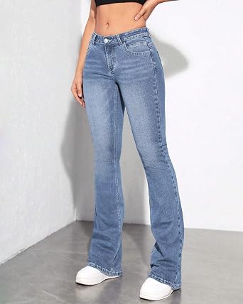 Womens Low Waisted Flared Jeans Stretch Denim Bell Bottom Pants Vintage 70s Retro for Women Comfortable Casual & Work Pants