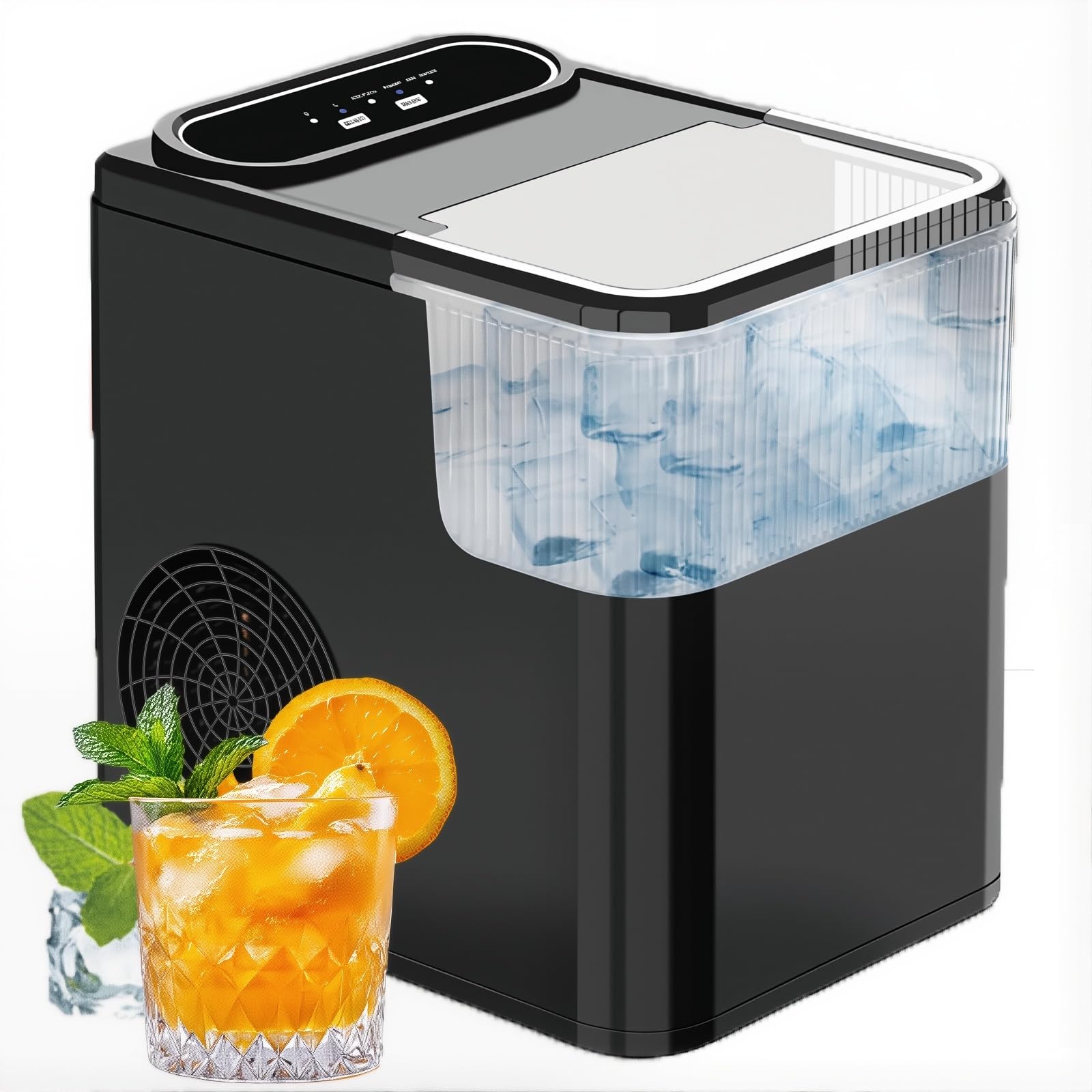 KJZQXYX 1.4L Nugget Ice Maker Machine, Portable Countertop Ice Cube Maker,with 12Kg/24h, 9 Ice Cubes In 6 Mins,for Home Bar & Kitchen (black)