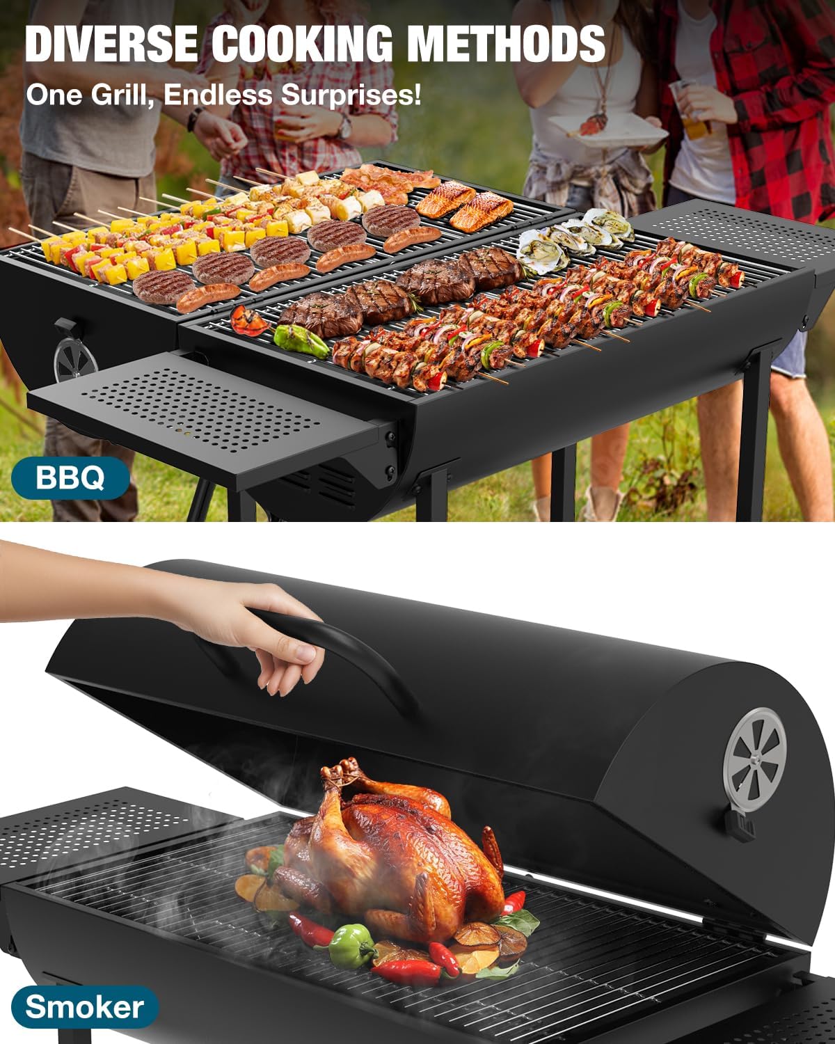 Barbecue a carbonella – 918 pollici quadrati spazio di cottura, barbecue all'aperto con tavolini pieghevoli per patio, picnic e campeggio