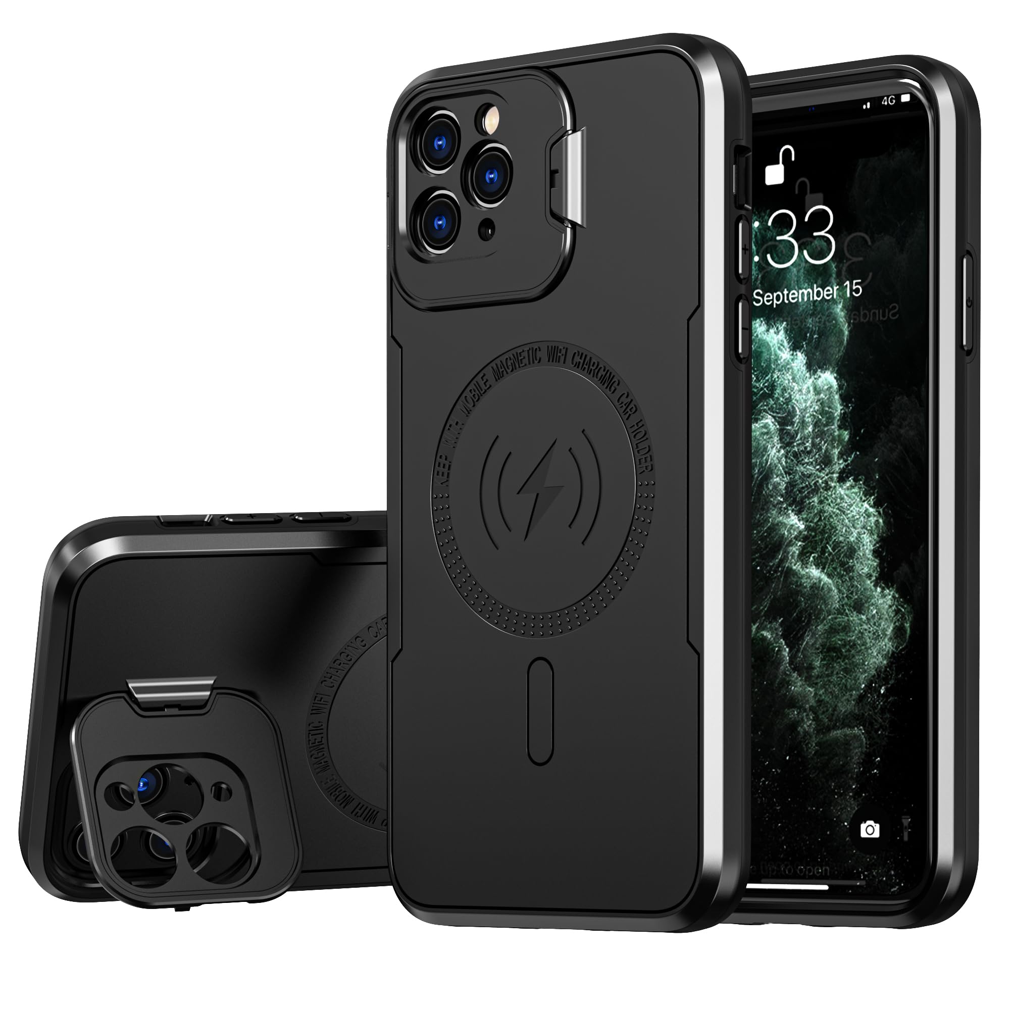 Magnetic Case for iPhone 11 Pro Max Compatible with MagSafe,[2 Layer Military Grade Structure Protection][Built-in Camera Ring Stand] Cover for iPhone 11 Pro Max, Black