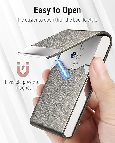 Miniatura 3 de MaxGear Tarjetero para tarjetas de presentación, crédito, de piel sintética y acero inoxidable, soporte delgado, con bloqueo RFID, con cierre