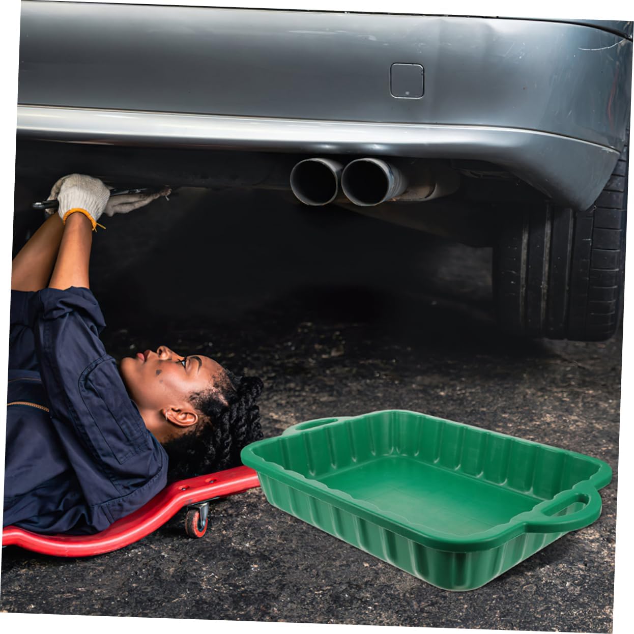 2Pcs Heavy Duty Plastic Oil Drain Pan Durable Automotive Cleaning Tray for Engine Oil Changes Tool Maintenance Easy to Use Versatile Cleaning