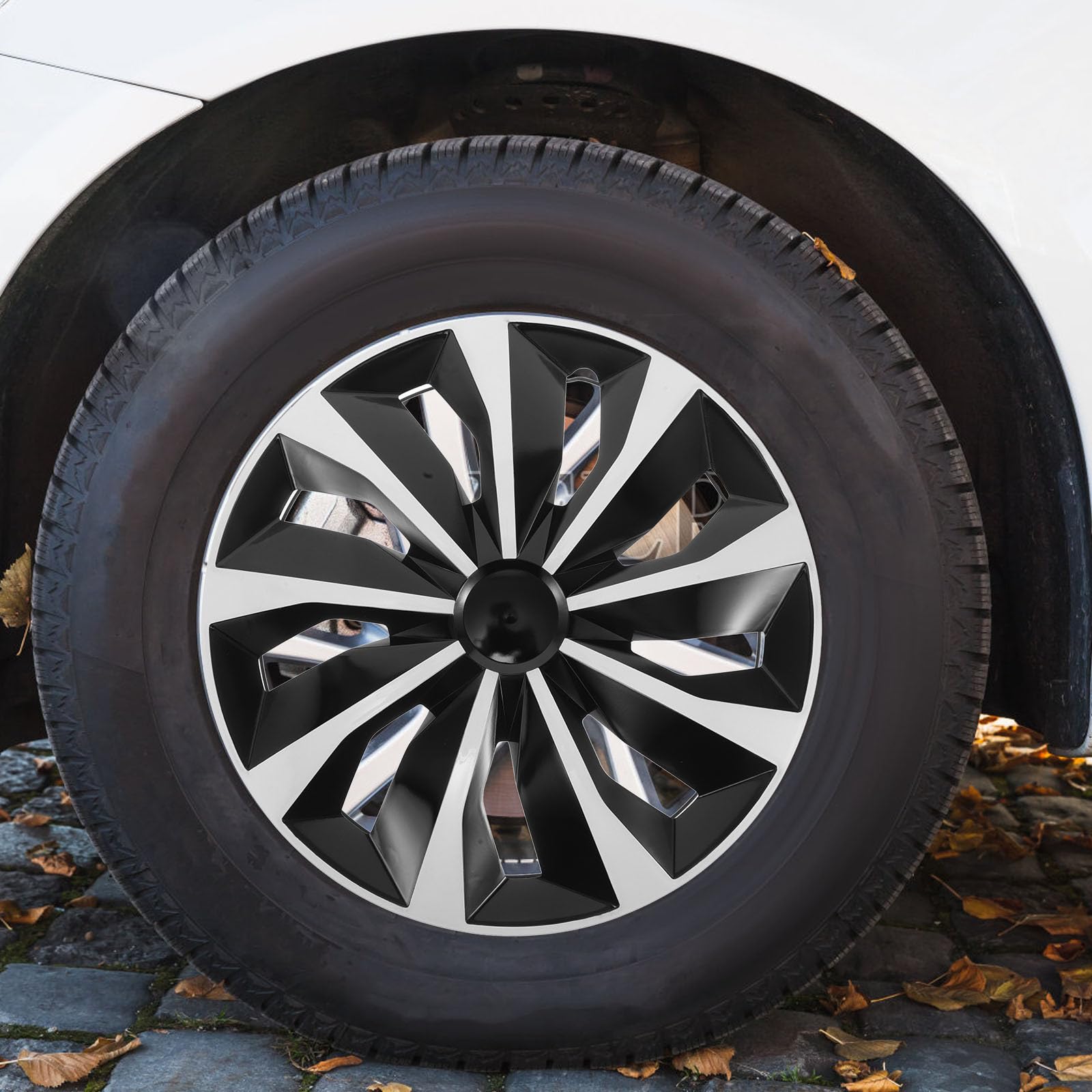 Coprimozzo Auto 15 Pollici Bianco in Plastica Resistente, Copriruota per Protezione da Sporco e Graffi, Sostituzione Coprimozzi Ruote per Veicoli, Installazione Rapida