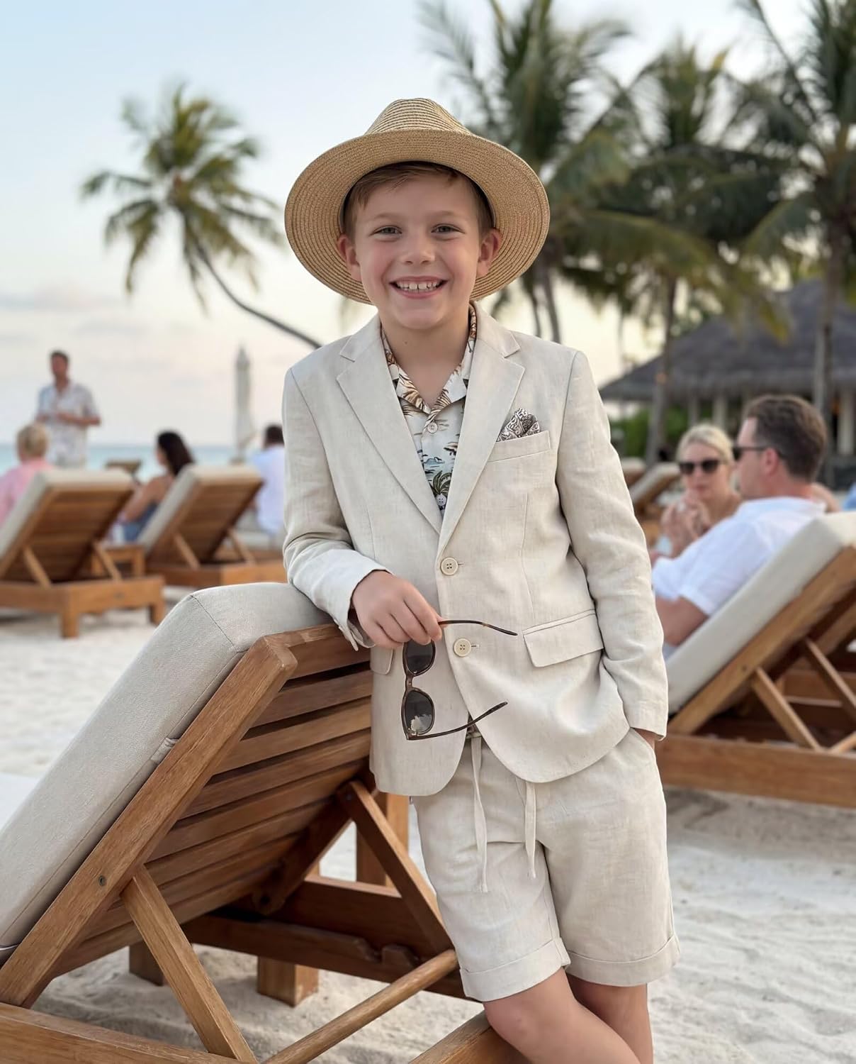 Linen Boys Suit 2 Piece Slim Fit Blazer Jacket Short Pants Set Retro Casual Kids Linen Suits Sets for Boy Wedding Prom Outfit