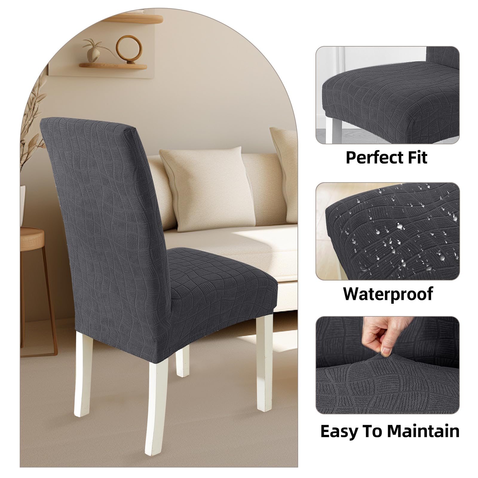 Ystyle Coprisedie Con Schienale 6 Pezzi, Elasticizzato Copri Sedie Soggiorno Cucina, Copri Sedia Cucina Soggiorno Morbido Comodo Anti-Graffio, Facile Da Pulire E Resistente, Grigio
