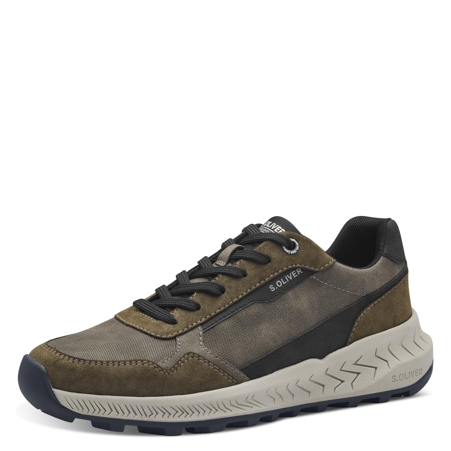 s.Oliver Men's Flat Trainers with Laces Low Top, Khaki Comb, 10 UK