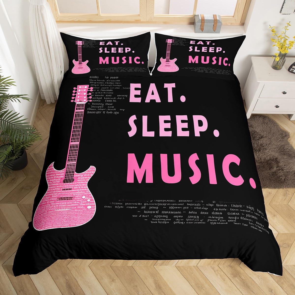 Housse de couette guitare rock et 2 taies d'oreiller lit enfant